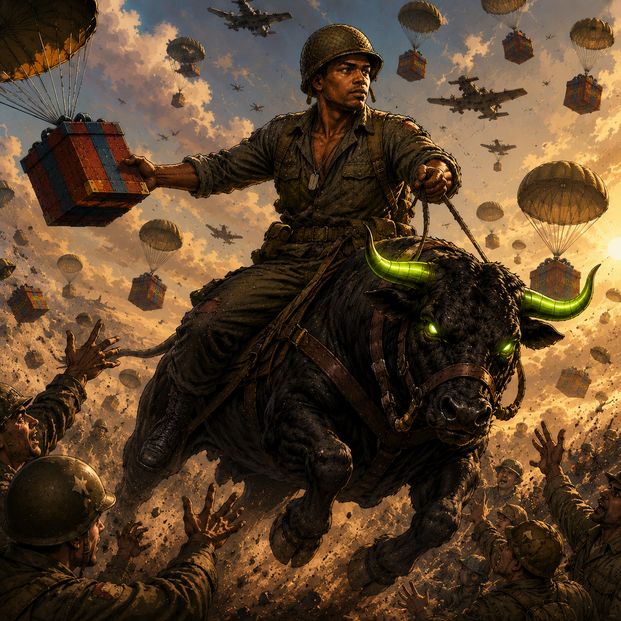 AnsemAirdrop soldier riding the bull